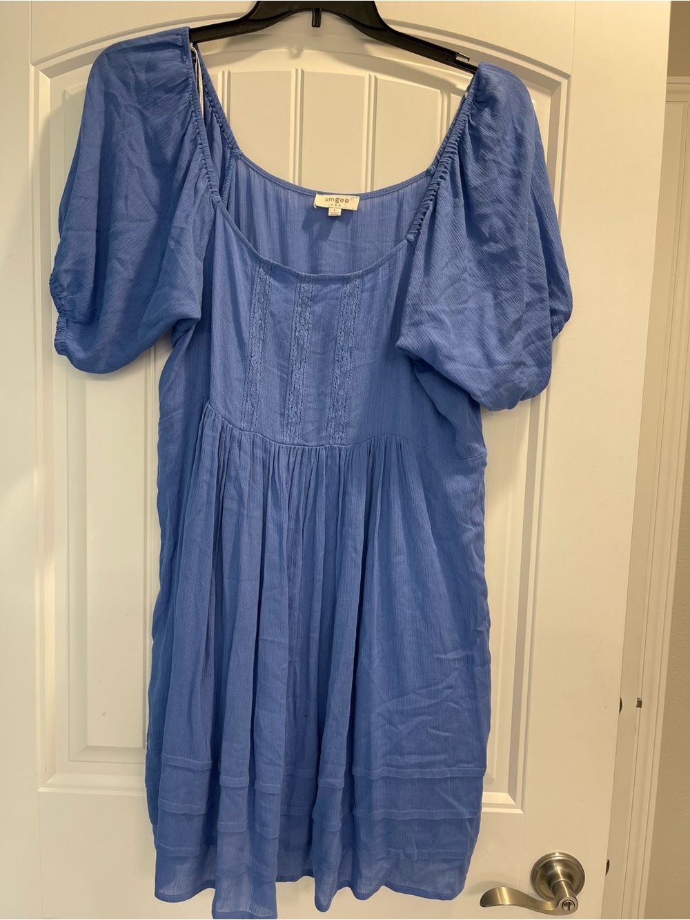 Umgee Blue Boho Cottagecore Floral Puff Short Sleeve Dress Baby Doll Size L